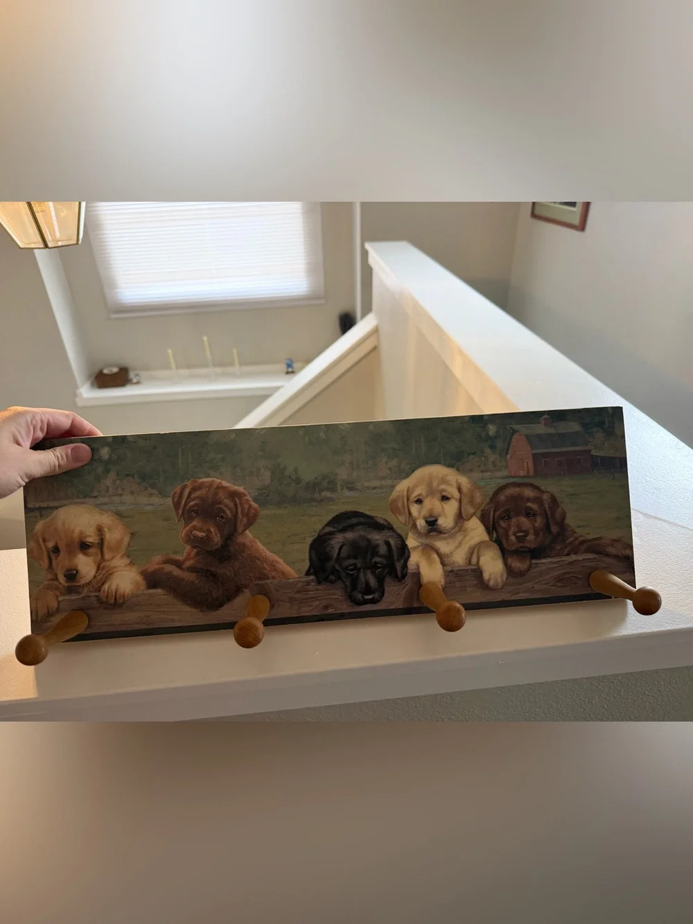 Wooden Labrador Puppy Hook Rack in- Decorative Dog Wall Hanger- Art